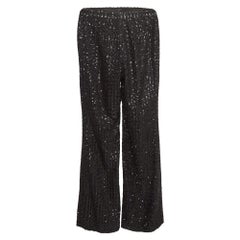 Chanel Black Sequin Silk Wide Leg Pants S