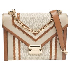 Michael Kors Beige Signatur beschichtetes Segeltuchleder Große Whitney Umhängetasche