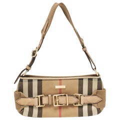Burberry Beige House Check Fabric Baguette Bag