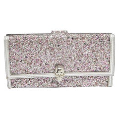 Alexander McQueen Portefeuille continental en cuir et paillettes Silver Skull