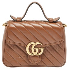 Gucci Brown matelassé Leather Mini GG Marmont Top Handle Bag