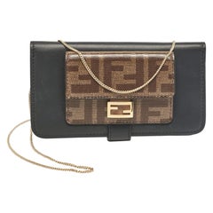Fendi Black/Tobacco Leather Zucca Coated Canvas iPhone X Cover with Chain Strap
