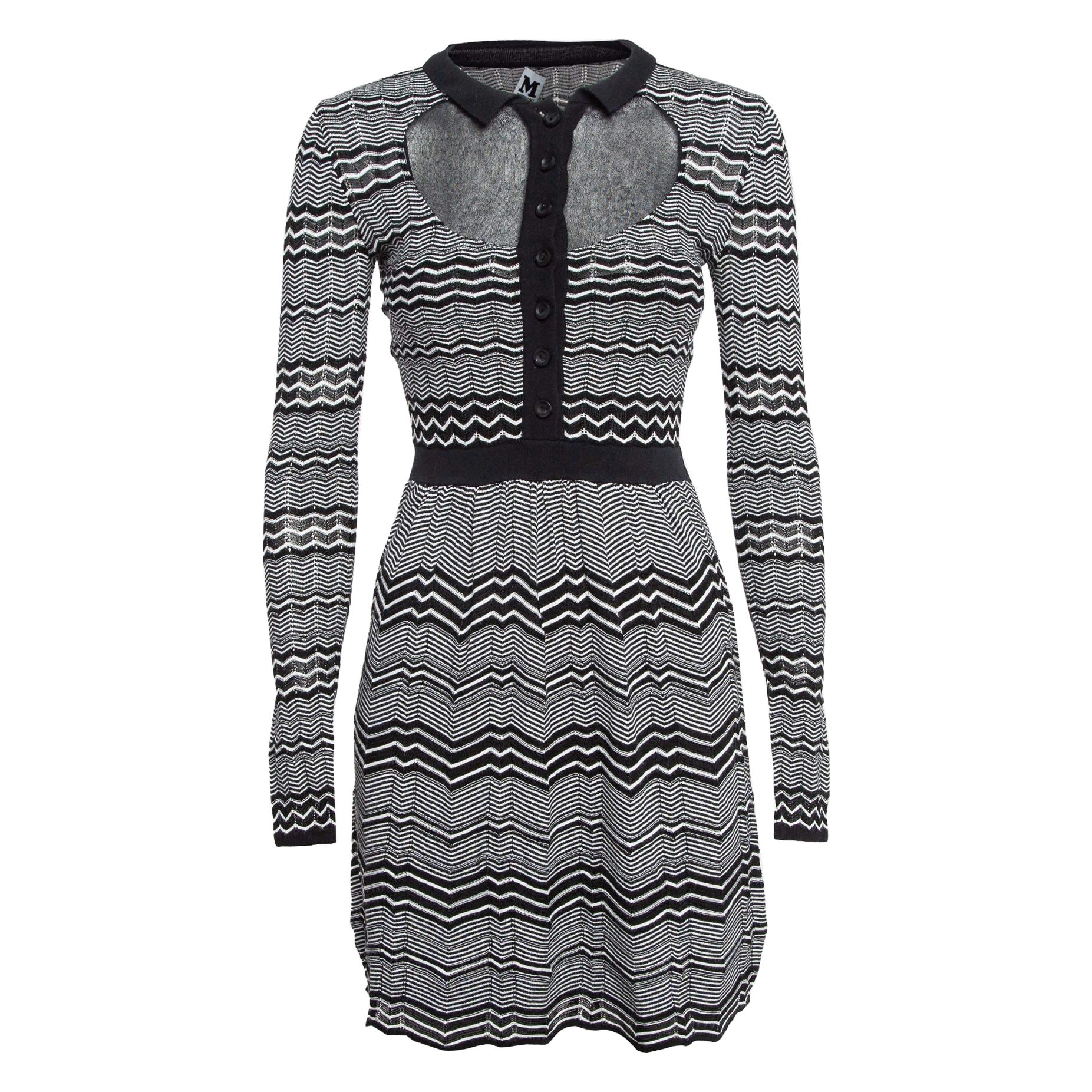 M Missoni Black/White Patterned Knit Mini Dress S For Sale