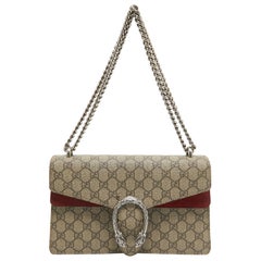 Gucci Beige/Red GG Supreme Canvas and Suede Small Dionysus Shoulder Bag