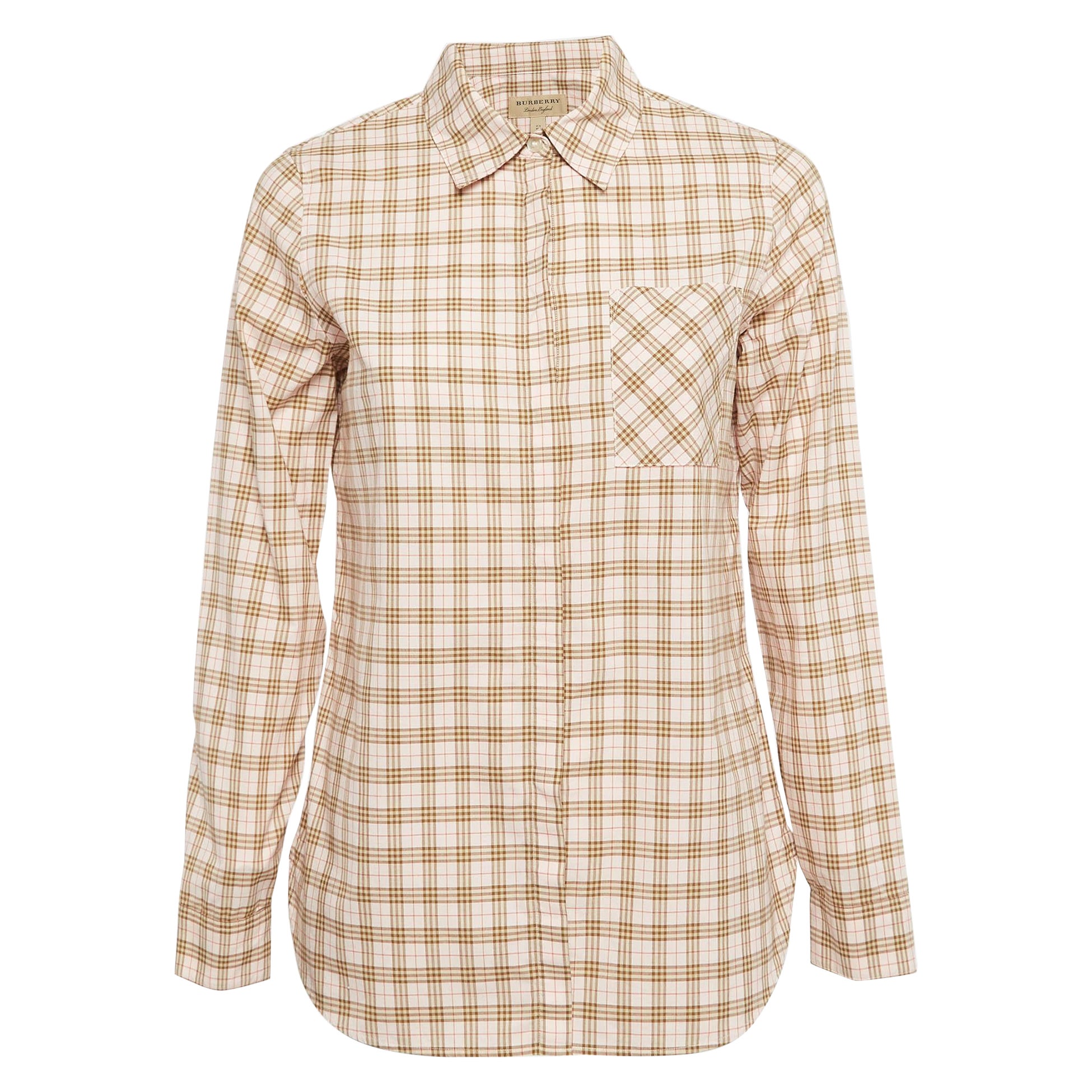 Burberry Camisa con botones de algodón a cuadros rosa S