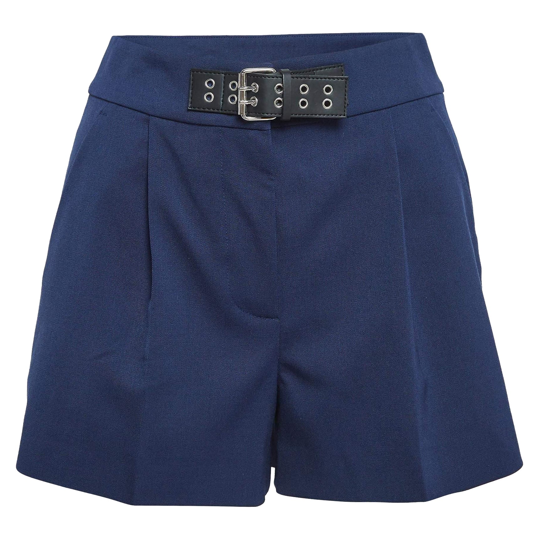 Moschino Mo5ch1no Jeans Pantalones cortos de gabardina azul marino con detalle de hebilla S en venta