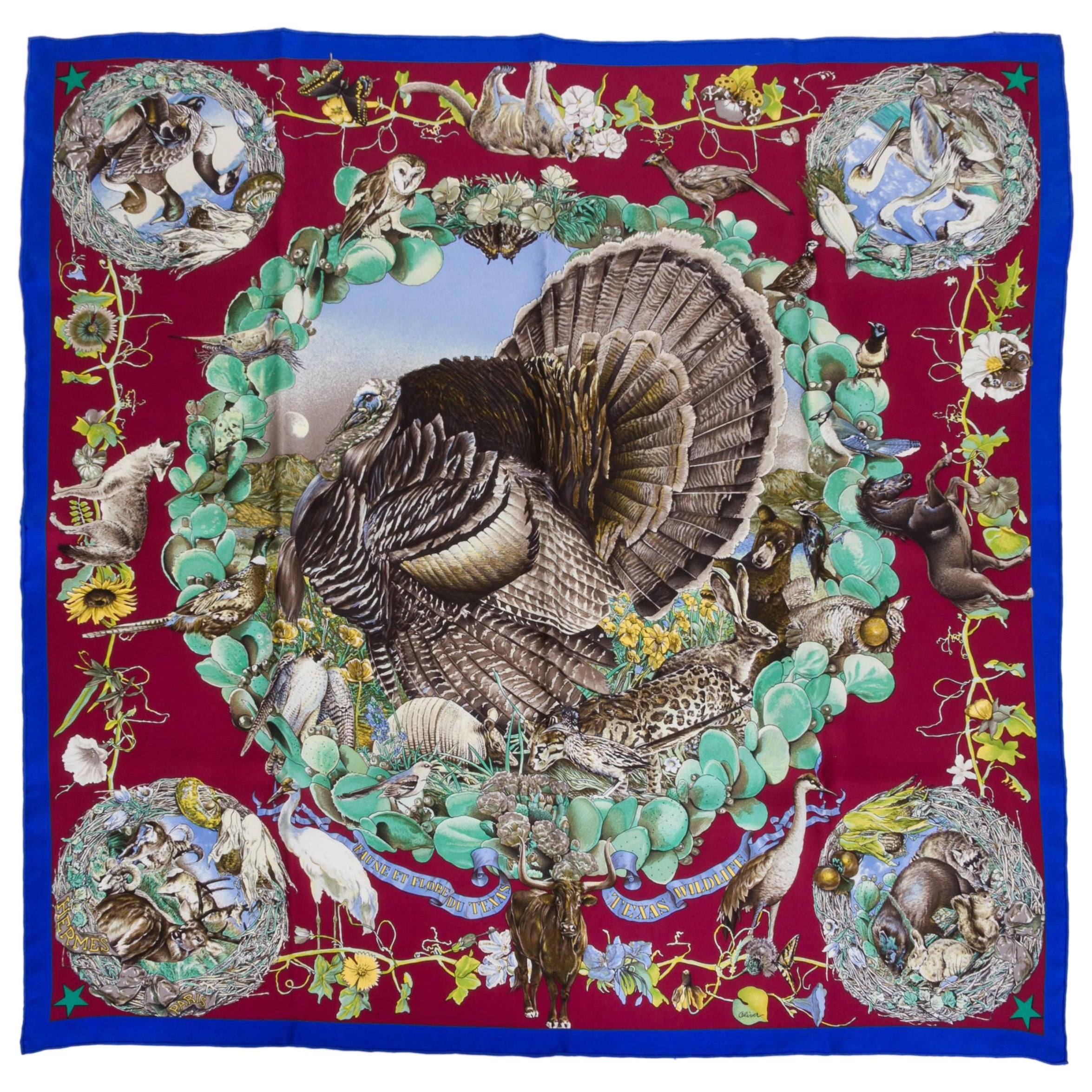 Hermes Flores et Flore du Texas Silk Scarf For Sale