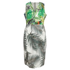 Max Mara Green Tropical Print Cotton Midi Dress L