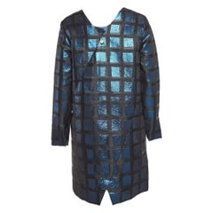 Kenzo Blue Square Lurex V-Neck Shift Dress L