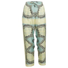 Valentino Turquoise/Yellow Printed Silk Straight Pants L