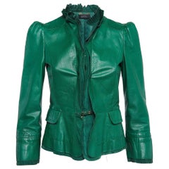 Gucci Green Leather Pleated Crop Leather Jacket M