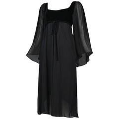 Yves Saint Laurent Black Empire Chiffon Dress