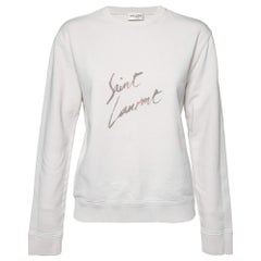 Saint Laurent Paris Felpa ecru con stampa logo in cotone invecchiato S