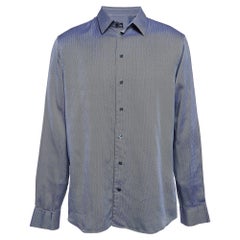 Giorgio Armani Navy Blue Patterned Cotton Long Sleeve Shirt XXXL