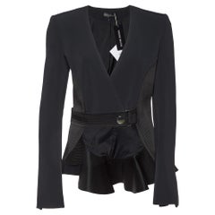 David Koma Black Cady Flounce Detail Jacket L