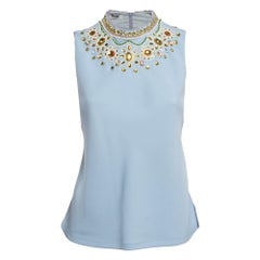 Moschino Cheap and Chic Top senza maniche in crepe impreziosito blu S