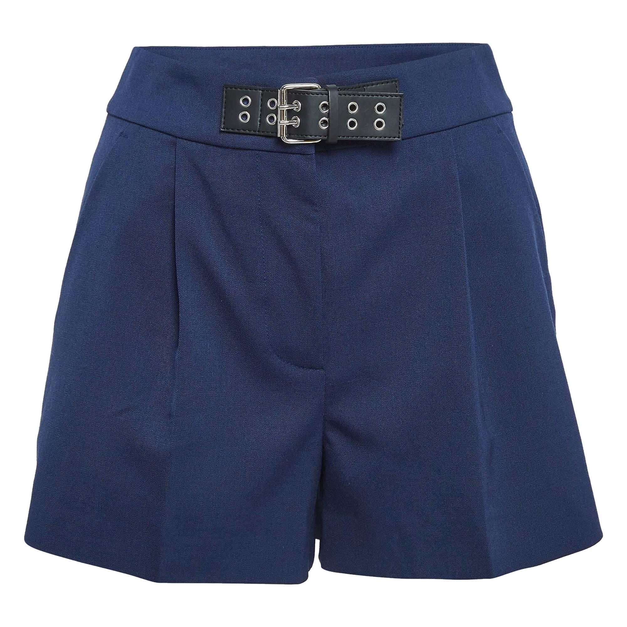 Moschino Mo5ch1no Jeans Marineblaue Gabardine-Shorts mit Schnallenverschluss S