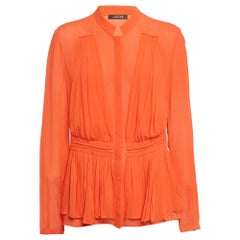 Roberto Cavalli Light Orange Silk Pleated Blouse L