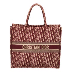 Dior Burgundy Oblique Embroidered Canvas Large Book Tote