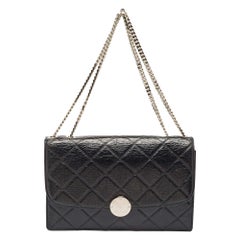 Marc Jacobs Black Glossy Quilted Leather Trouble Flap Shoulder Bag