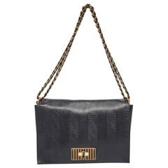 Fendi Black Stripe Embossed Leather Large Claudia Shoulder Bag