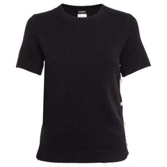 Chanel Black Cashmere Blend Pearl Button Detail Top M