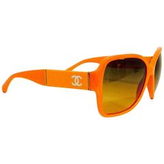 Chanel Orange Large Frame Sunglasses With Gold Tone Accents 