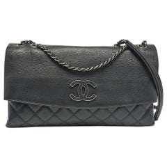 Chanel Black Quilted Leather CC Foldable Shoulder Bag