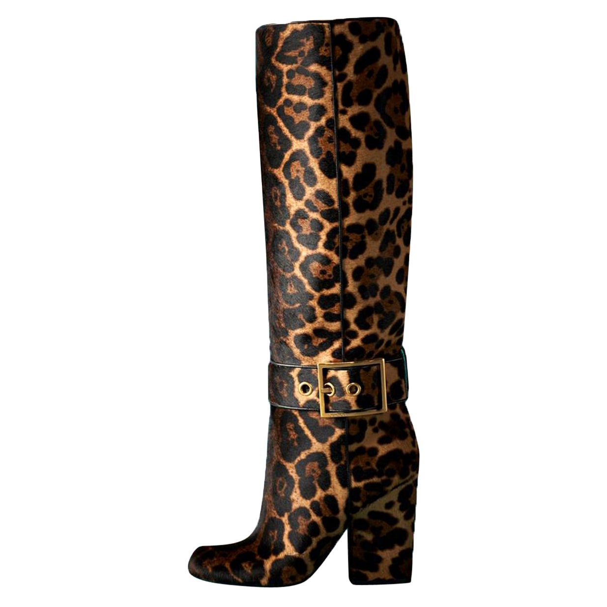 New GUCCI Fur Leather Jaguar Print Buckle Knee Tall Boots It. 36 - US 6 For Sale