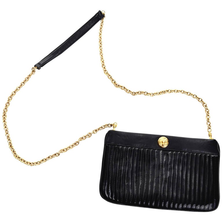 Anne Klein Vintage Black Leather Quilted Handbag Lion Logo at | vintage anne klein purse, anne logo lion, anne klein purses