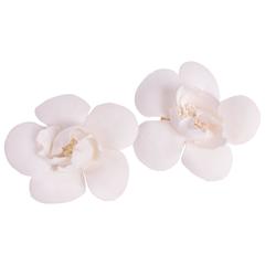 Chanel Silk Camellia Earrings 1988 - white