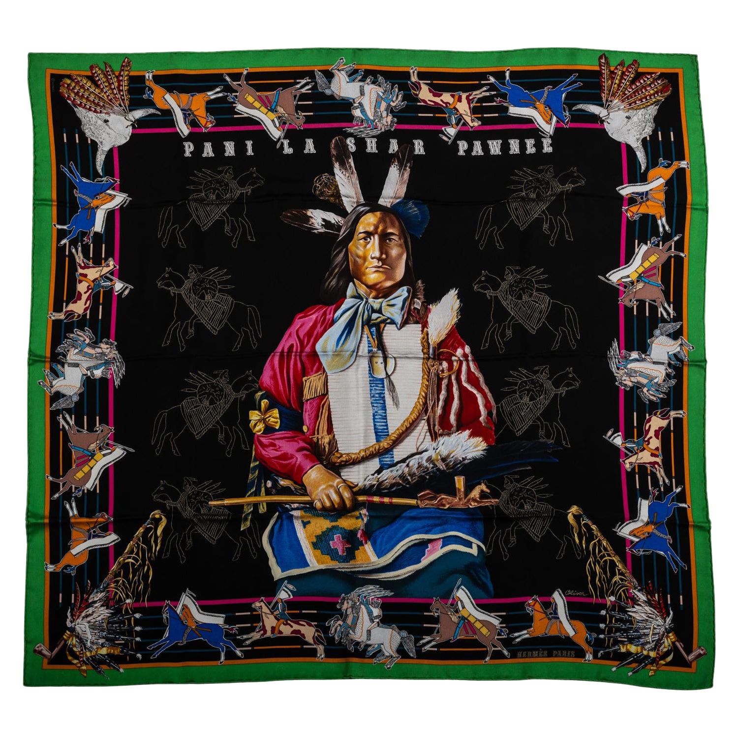 new Hermes Collectible Pawnee Pani La Shar Black Scarf For Sale