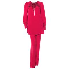 New GUCCI Runway Silk Crystal Bead Embellished Fuchsia Red Pant Suit It. 42 - 6 5