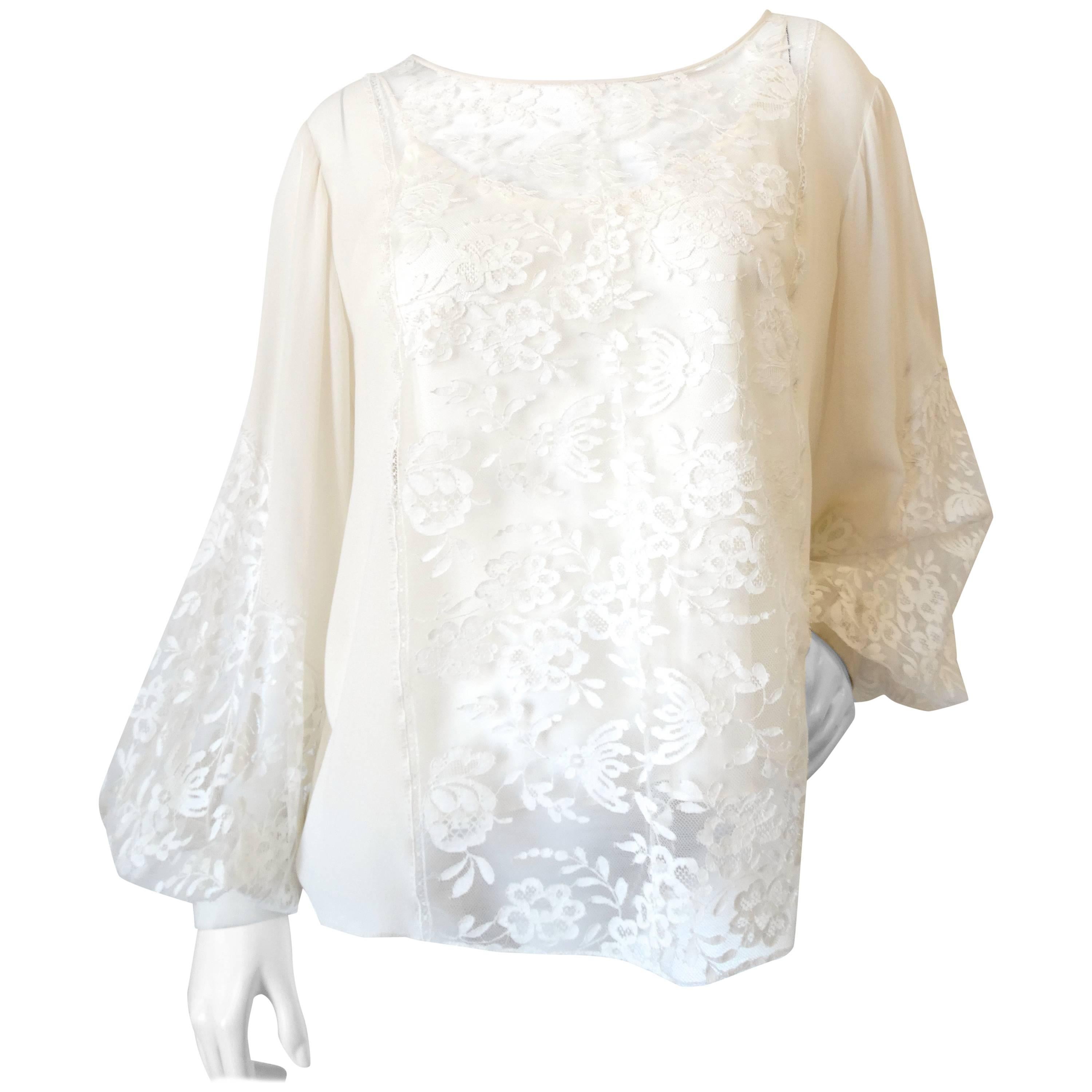 Oscar De La Renta Lace Silk Blouse, 1990s For Sale at 1stDibs | silk ...