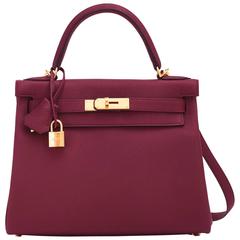Hermes Bordeaux 28cm Kelly Togo Gold Hardware Red Exquisite 7