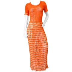 Fabulous 1970s Orange Crochet Gown