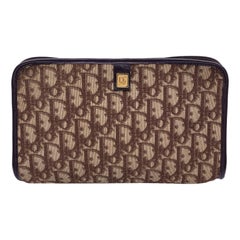 Christian Dior Vintage Brown Logo Oblique Canvas Small Zip Clutch