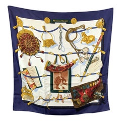 Hermes Pañuelo de Seda Vintage 1992 Memoires D'Hermes Latham Azul