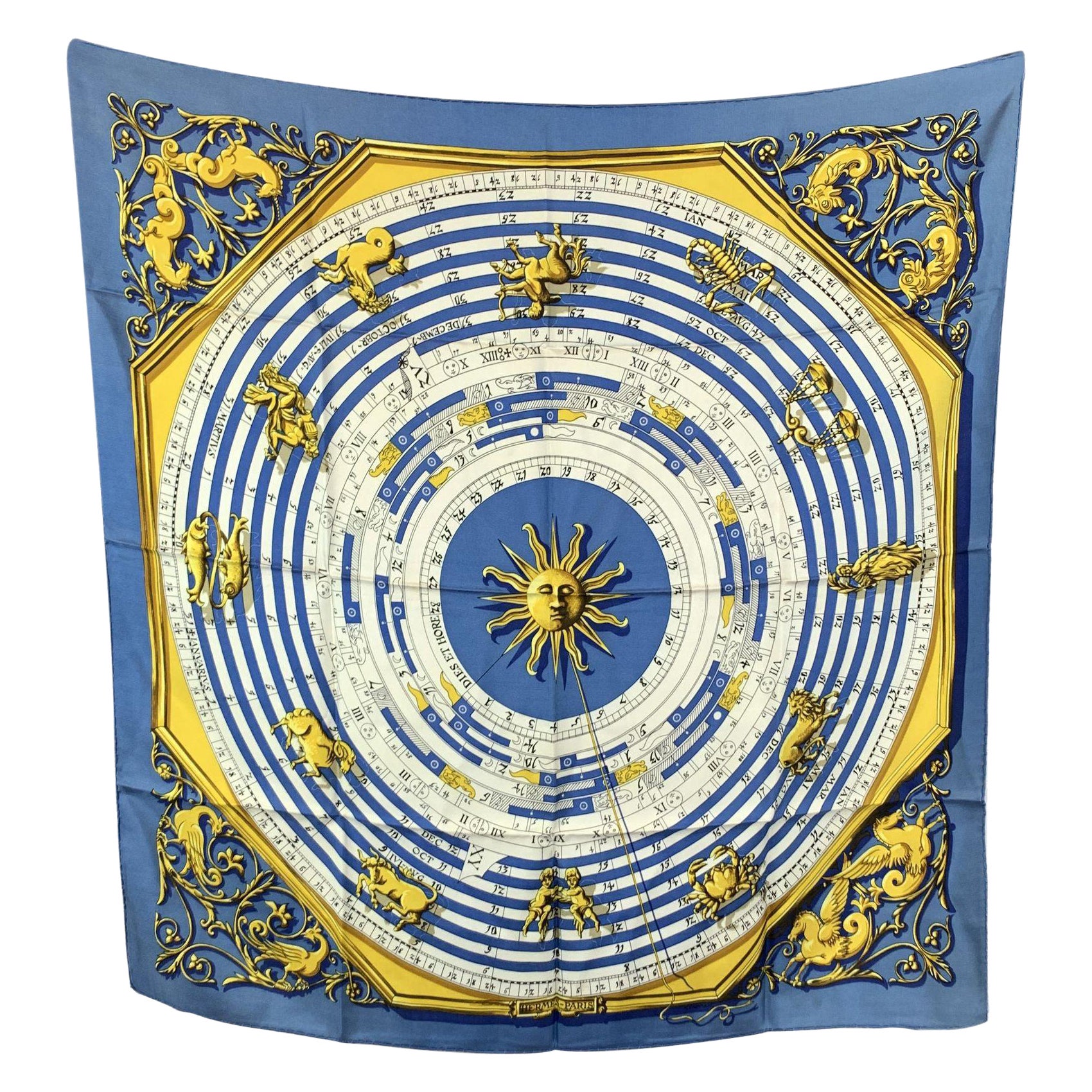 Hermes Vintage Silk Scarf Astrologie Dies et Hore 1963 Faconnet For Sale