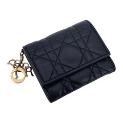 Christian Dior Black Cannage Quilting Leather Small Wallet Coin Purse