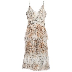 Notte By Marchesa Beige Printed Tulle Tiered Midi Dress XL