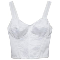 Dolce & Gabbana White Lace Trim Stretch Crepe Crop Top M