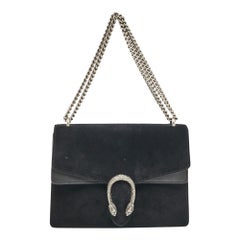 Gucci Black Suede and Leather Medium Dionysus Shoulder Bag