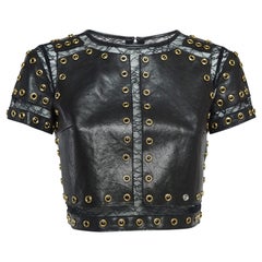 Alice + Olivia Black Lace Trim Leather Studded Crop Top XS