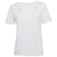 Saint Laurent Paris Weißes T-Shirt aus Baumwolle mit Sternschliff-Out-Detail XS