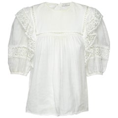 Sandro White Ramie Lace Trim Ruffled Top L