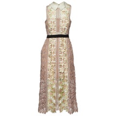 Self-Portrait Vestido midi con paneles de encaje de guipur floral rosa M