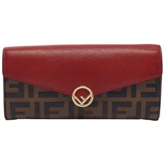 Fendi Red/Brown Zucca Leather F is Fendi Continental Wallet