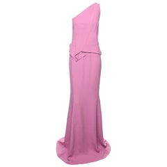 Roland Mouret Pink Crepe One Shoulder Evening Dress M