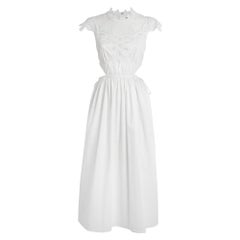 Self-Portrait Vestido midi sin mangas con detalle de pechera de encaje de algodón blanco S